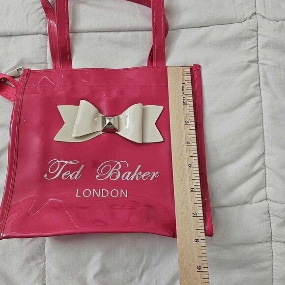 Ted Baker London Tote Bag Small Pink Glossy PVC with White Bow Zip Closure - Picture 7 of 7